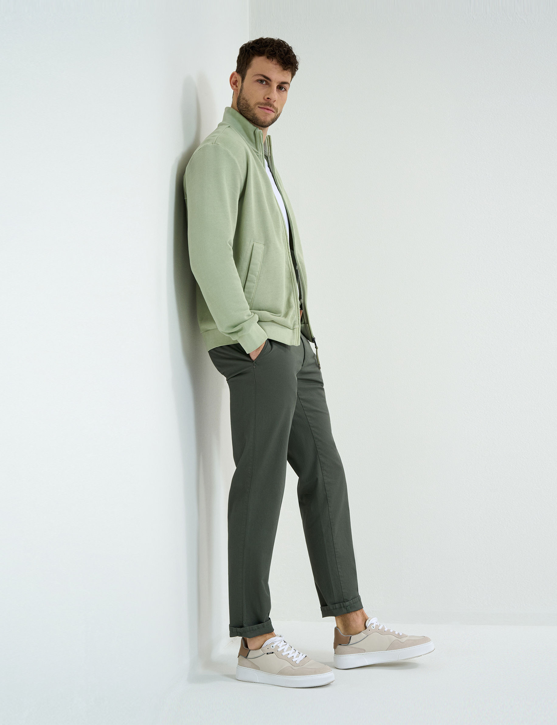 Men Style FABIO IN PALE OLIVE Modern Fit Model Outfit